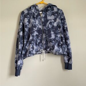 Nike Women’s Cropped Tie-Dye Drawstring Hooded Zip Jacket - Navy/Gray Size L
